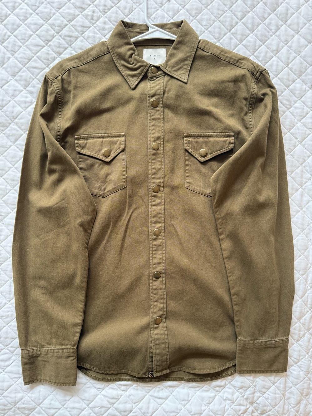 NWOT Billy Reid Olive Green Western Snap Front Shirt Men’s M Slim